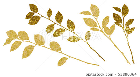 Golden textured twigs with leaves Golden textured twigs with leaves 53890364
