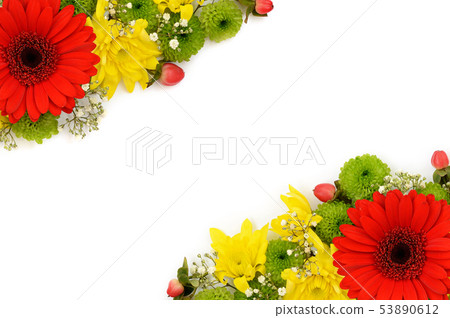 Yellow, red and green flowers corner arrangement Yellow, red and green flowers corner arrangement 53890612