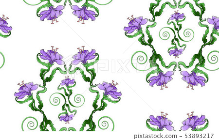 Lily seamless pattern, on white background in Lily seamless pattern, on white background in 53893217