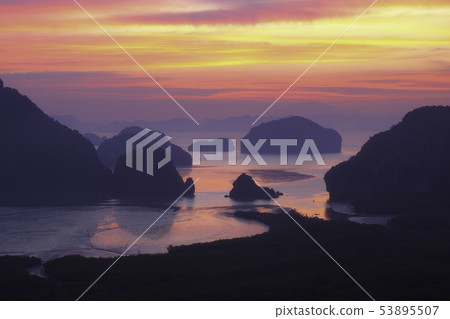 Aerial view Phang Nga bay, Thailand Aerial view Phang Nga bay, Thailand 53895507