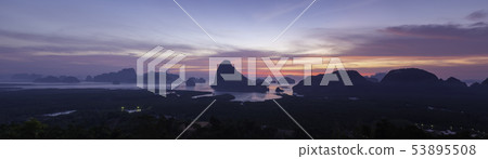 Panorama view of Phang Nga bay in Thailand Panorama view of Phang Nga bay in Thailand 53895508