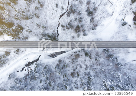 Top view of winter forest and Road Top view of winter forest and Road 53895549