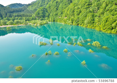 [翡翠綠色的千參田川湖]田澤湖，千北市，秋田玉川新多摩川大橋 53896788