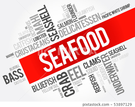 Seafood word cloud collage 53897129