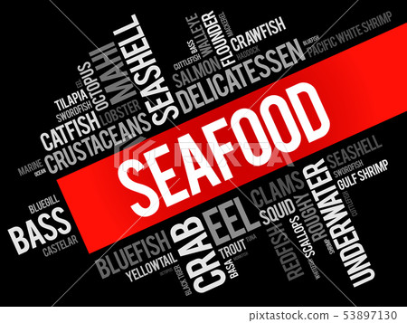 Seafood word cloud collage 53897130