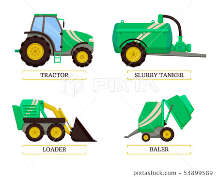 Slurry Tanker and Tractor Set Vector Illustration 53899589