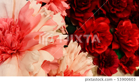 Handmade paper red and pink flowers background, Handmade paper red and pink flowers background, 53900603