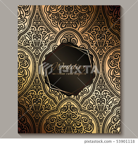 Wedding invitation card with black and gold shiny 53901118