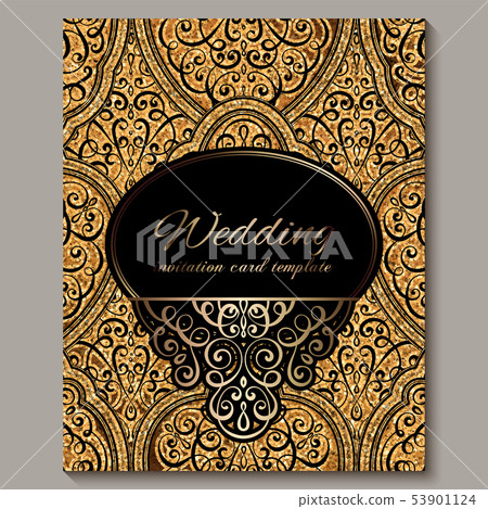 Wedding invitation card with black and gold shiny Wedding invitation card with black and gold shiny 53901124