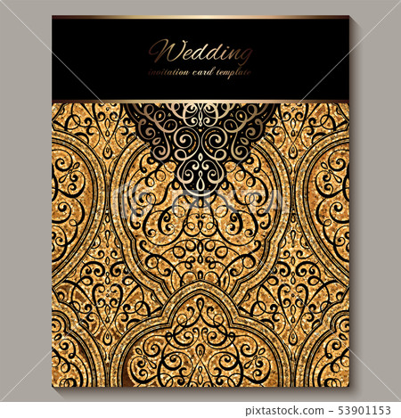Wedding invitation card with black and gold shiny 53901153