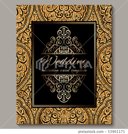 Wedding invitation card with black and gold shiny Wedding invitation card with black and gold shiny 53901171