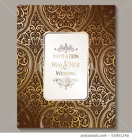 Wedding invitation card with bronze and gold shiny Wedding invitation card with bronze and gold shiny 53901248