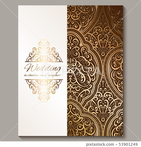 Wedding invitation card with bronze and gold shiny 53901249
