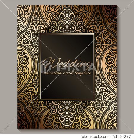 Wedding invitation card with black and gold shiny 53901257