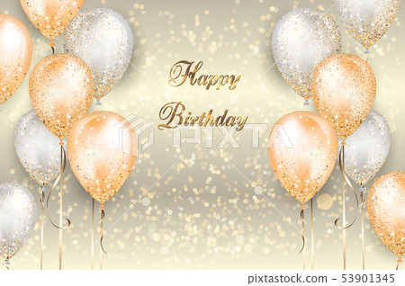 Background with gold and white balloons on strings Background with gold and white balloons on strings 53901345