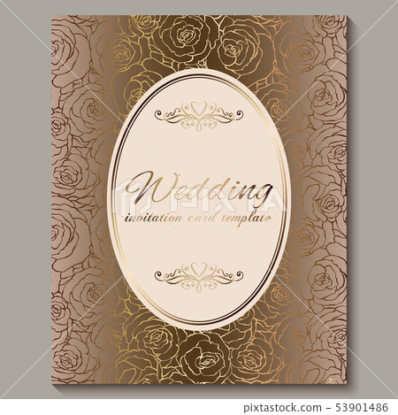 Luxury gold vintage wedding invitation, floral 53901486