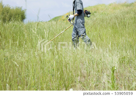 Mowing, weeding image Men with mower faceless Mowing, weeding image Men with mower faceless 53905059