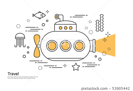 線例證，例證，旅行，潛水艇，海，探索 53905442