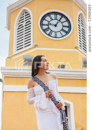 Woman in Cartagena de Indias at the Clock Tower Woman in Cartagena de Indias at the Clock Tower 53906865