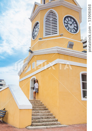 Woman in Cartagena de Indias at the Clock Tower Woman in Cartagena de Indias at the Clock Tower 53906868