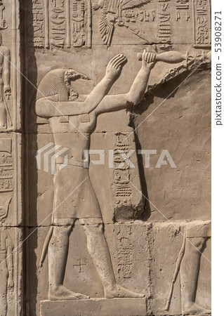 Stone Hieroglyphic Carvings at Kom Ombo Temple 53908271