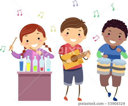 Stickman Kids Music Instruments Illustration 53908329