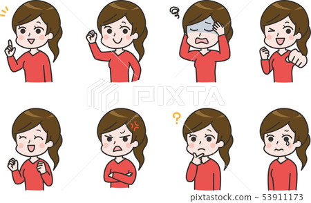 Various female facial expression set 53911173