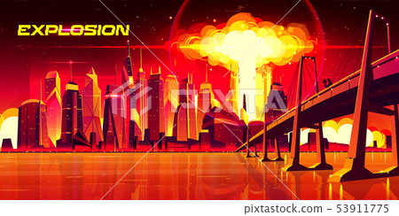 Nuclear explosion city metropolis mushroom cloud 53911775