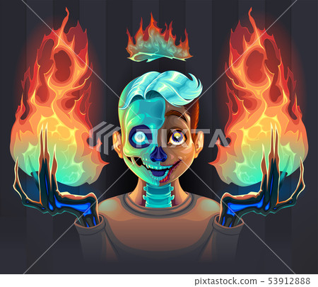 Ghost boy with fire in his hands 53912888