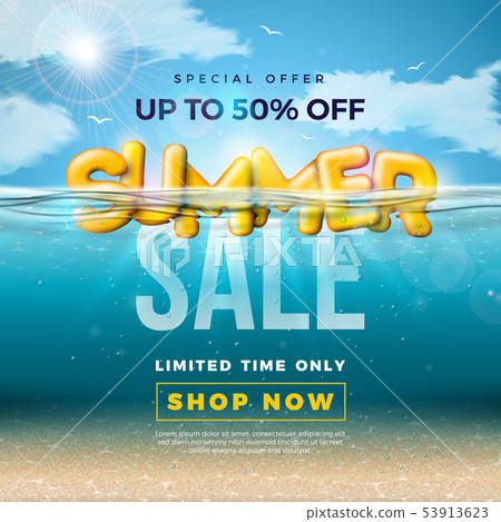 Summer Sale Design with 3d Typography Letter in underwater blue ocean background. Vector Special Summer Sale Design with 3d Typography Letter in underwater blue ocean background. Vector Special 53913623