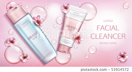 Facial cleanser cosmetics bottles mockup banner 53914572