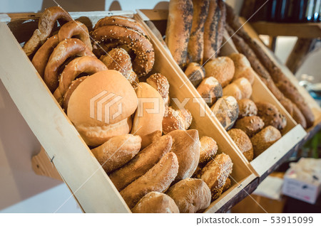 Bread at a baker shop 53915099