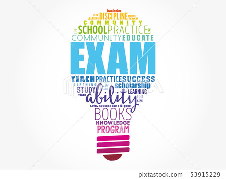 EXAM light bulb word cloud EXAM light bulb word cloud 53915229
