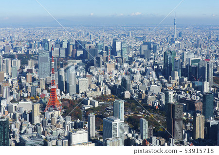 東京，東京鐵塔，東京天空樹鳥瞰圖 53915718