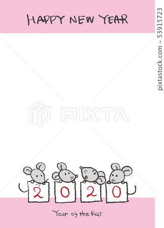 New Year's card of a cute mouse handwritten by 2020 New Year's card of a cute mouse handwritten by 2020 53915723