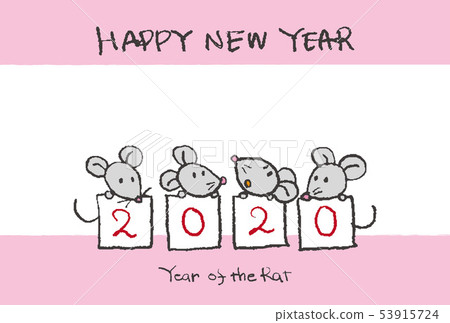 New Year's card of a cute mouse handwritten by 2020 New Year's card of a cute mouse handwritten by 2020 53915724