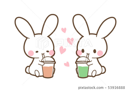 Rabbit drinking cheese tea, cheese matcha tea, ice coffee, frozen drink Illustration material 53916888