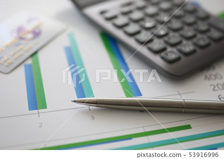 Silver pen gray calculator and credit plastic card Silver pen gray calculator and credit plastic card 53916996