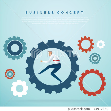 businessman running in gears 53917180