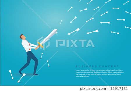 businessman holding sword to protecting arrow down 53917181