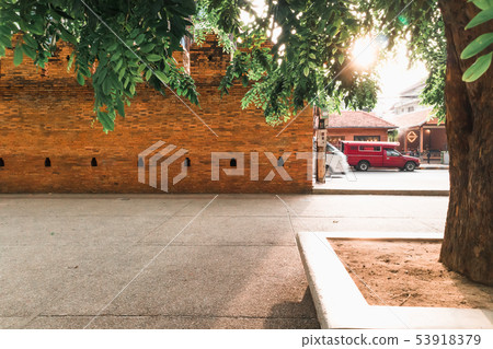 Plaza and ancient Chiangmai city wall at Thapae 53918379