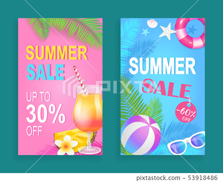 Summer Sale Reduction Set Vector Illustration 53918486