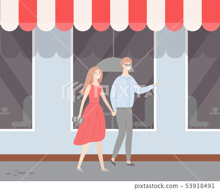 Male and Female in Love, Guy and Lady Walking Male and Female in Love, Guy and Lady Walking 53918491