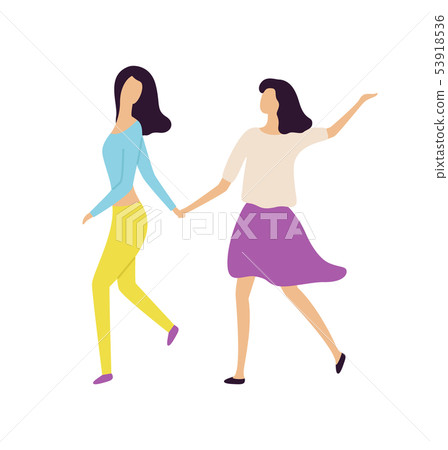 Girls Dancer Holding Hands and Dancing Vector 53918536