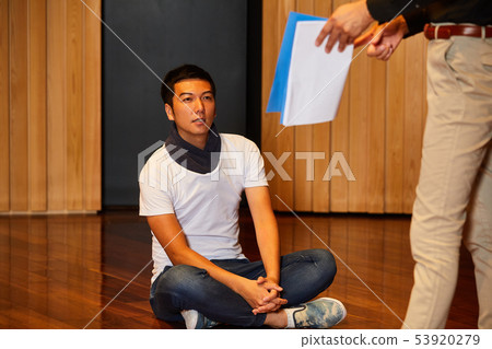 Young men stage practice Young men stage practice 53920279