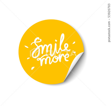 Smile more hand drawn lettering. Promotional sticker with a turned edge on white background Smile more hand drawn lettering. Promotional sticker with a turned edge on white background 53920783