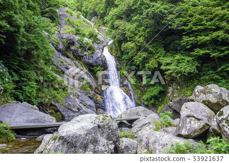 美麗的看的瀑佈在唐津市，佐賀縣 53921637
