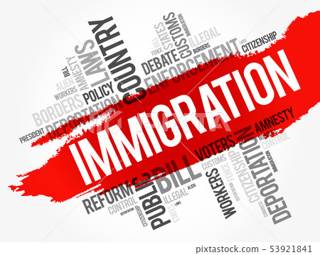 Immigration word cloud collage 53921841