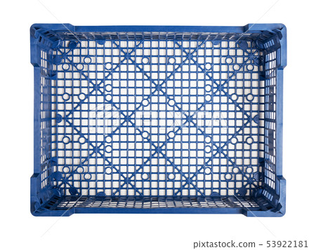 Empty blue plastic crate isolated on white background 53922181
