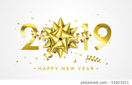 2019 Happy New Year glitter gold vector card - Stock Illustration ...